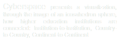 Cyberspace presents a visualization, through the image of an icosahedron sphere, how higher education institutions are connected: Institution-to-Institution, Country-to-Country, Continent-to-Continent